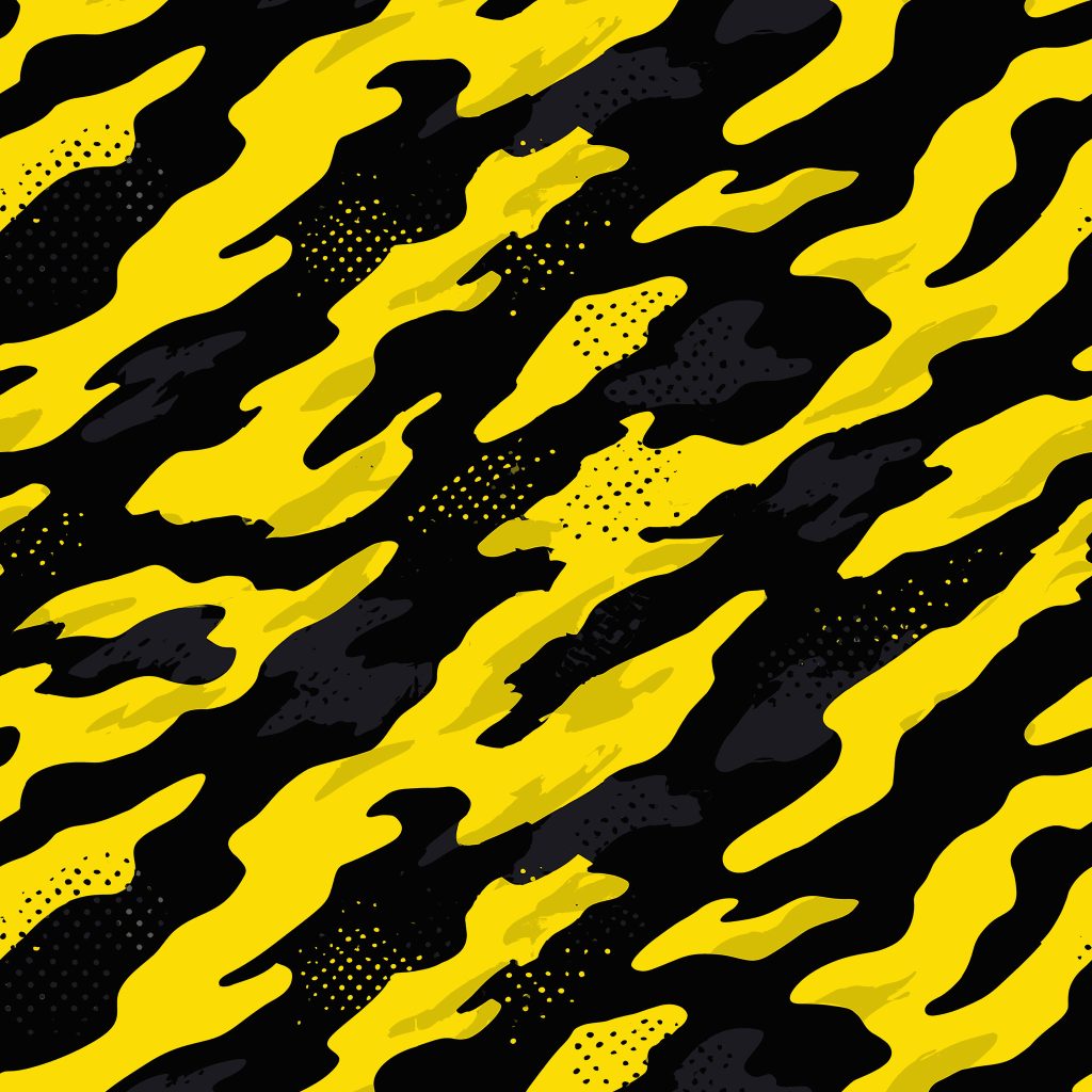 Flecked Modern Yellow Black Camouflage Fabric