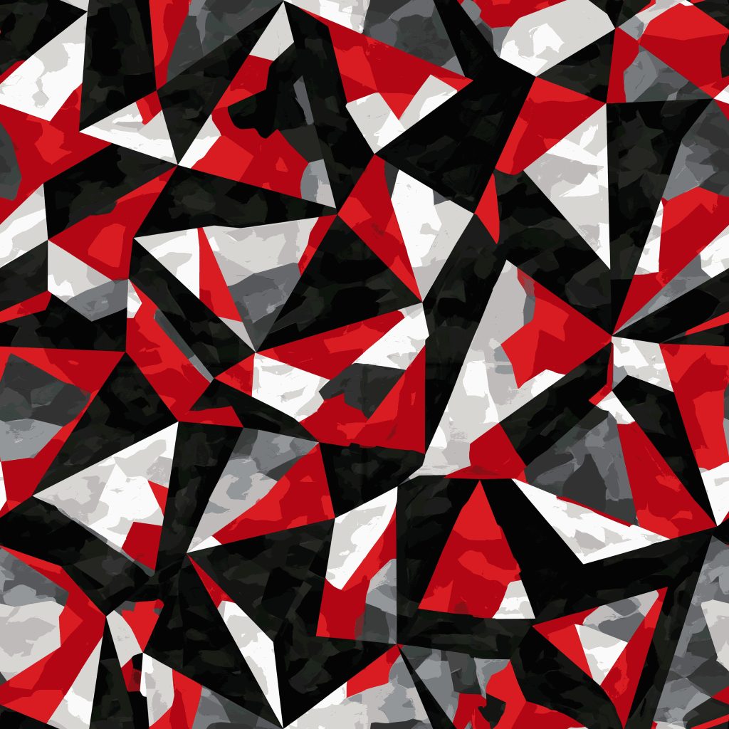 Geo Dazzle Pointy Greyscale Red Camouflage Fabric