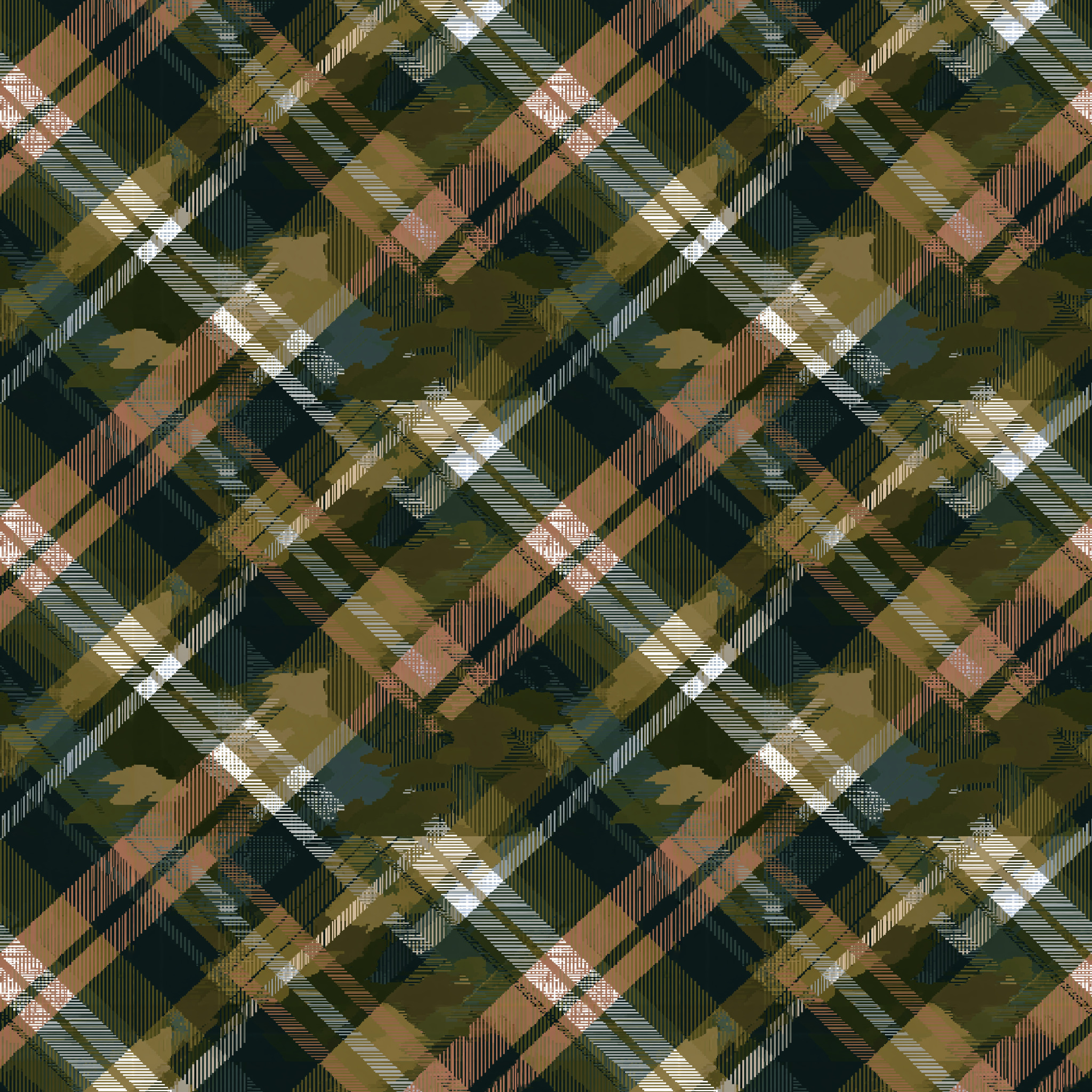 Green Tartan Diagonal Camouflage Fabric - Image 2