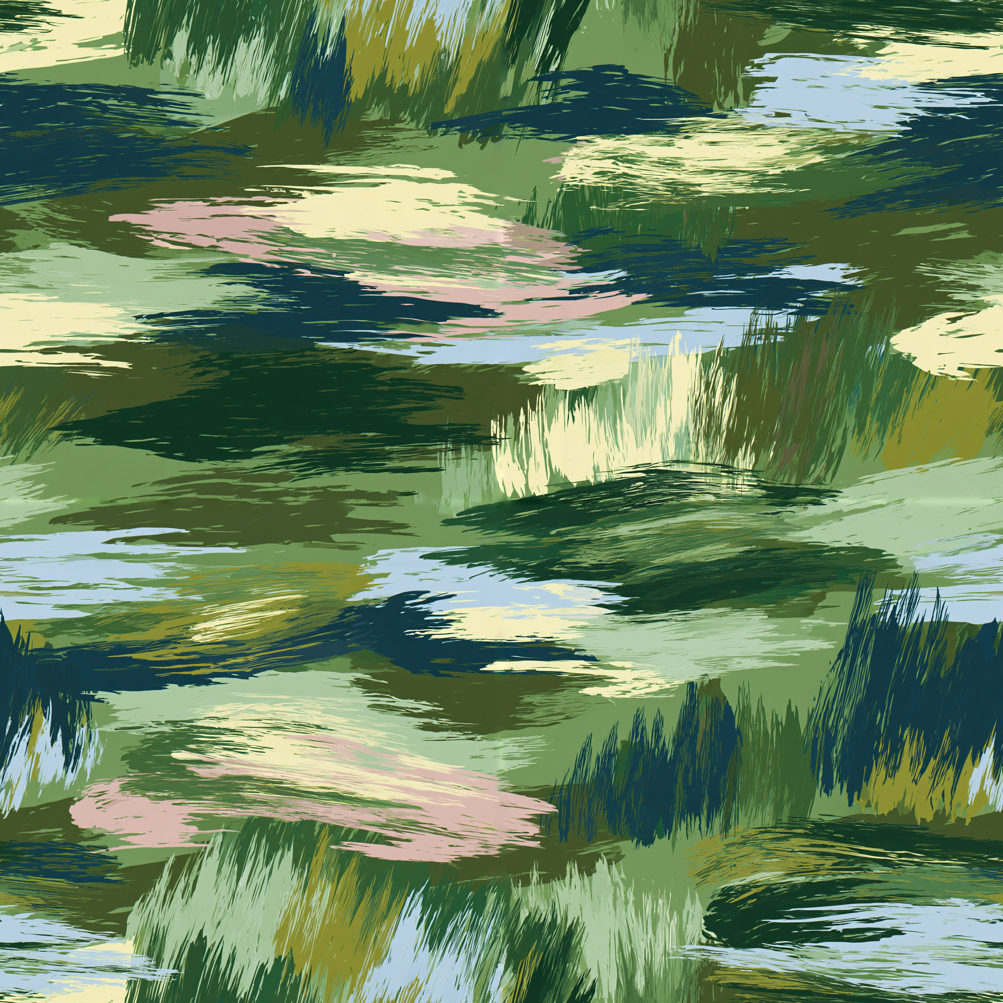 Hand Painted Wet Grasslands Camouflage Fabric