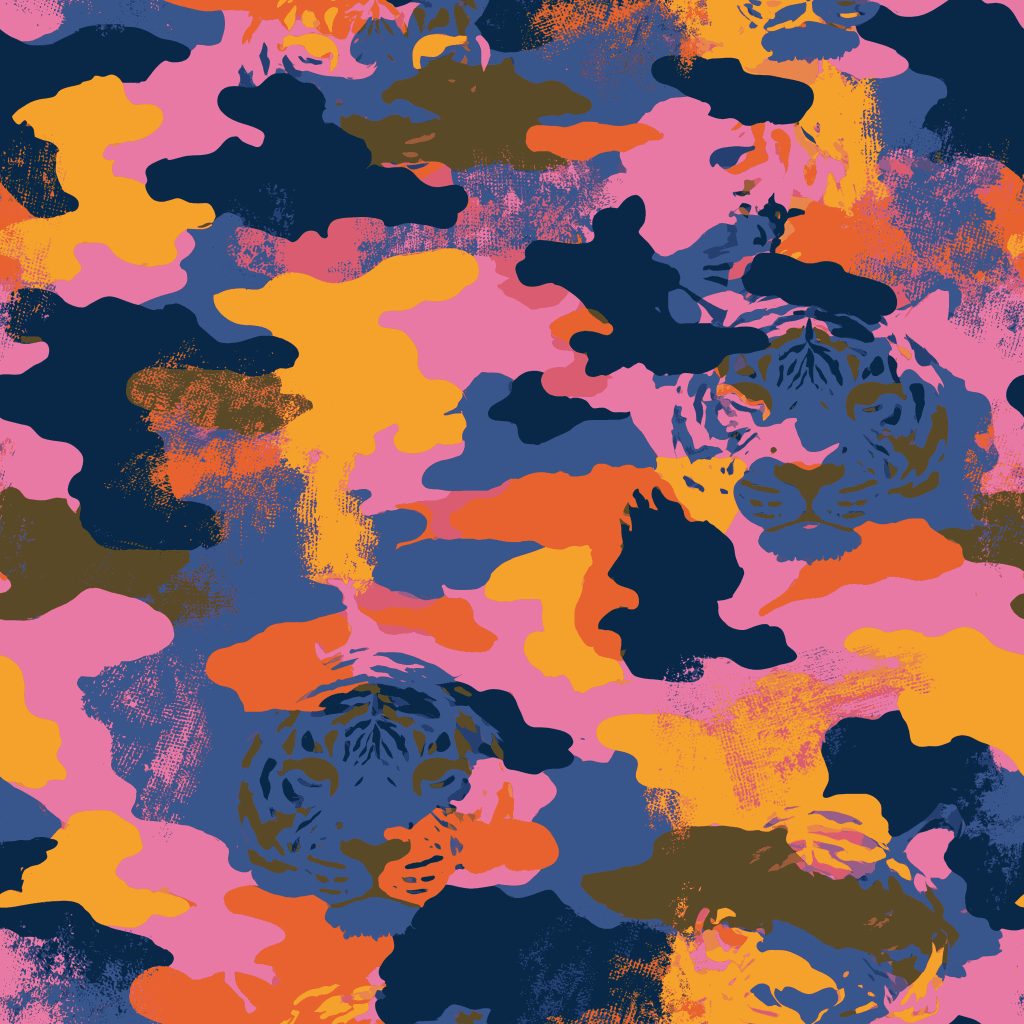 Hidden Tiger Pink Shades Camouflage Fabric