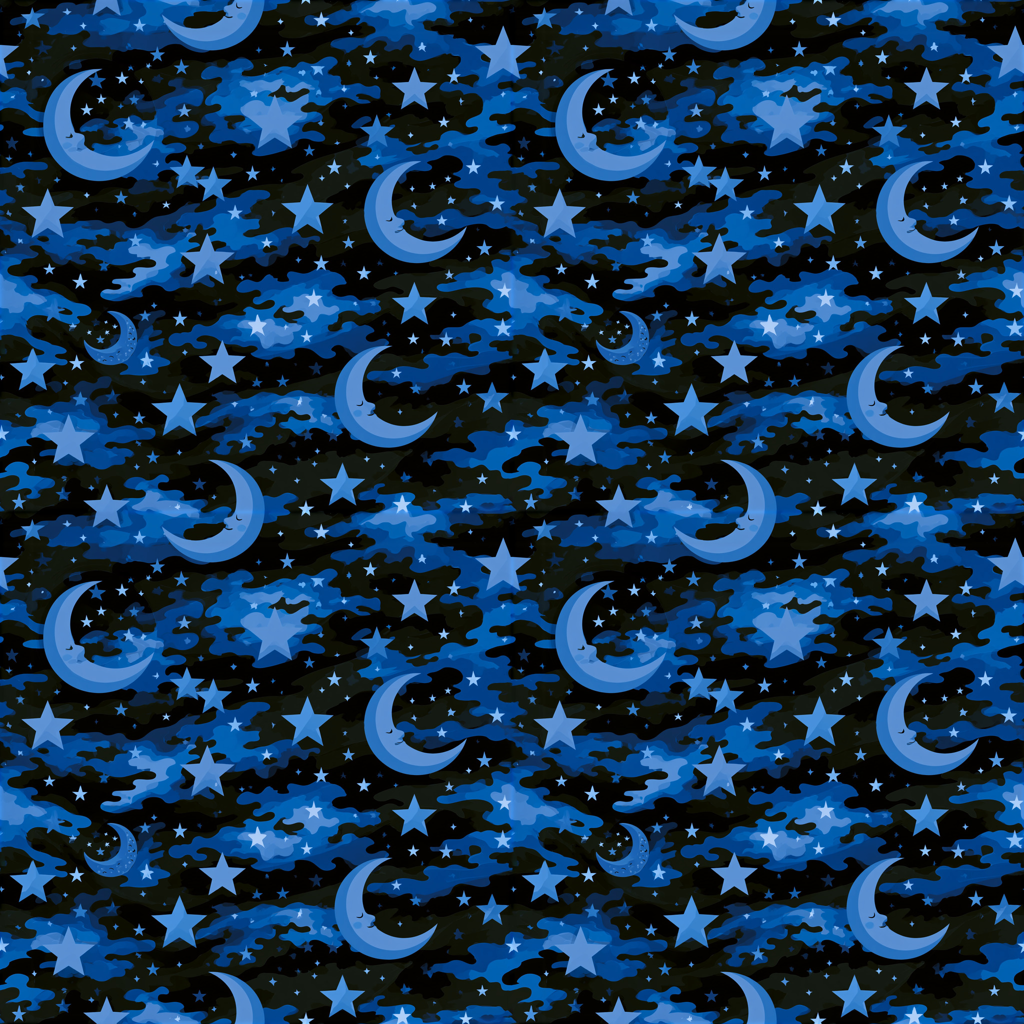 Kids Nighttime Blue Camouflage Fabric - Image 2