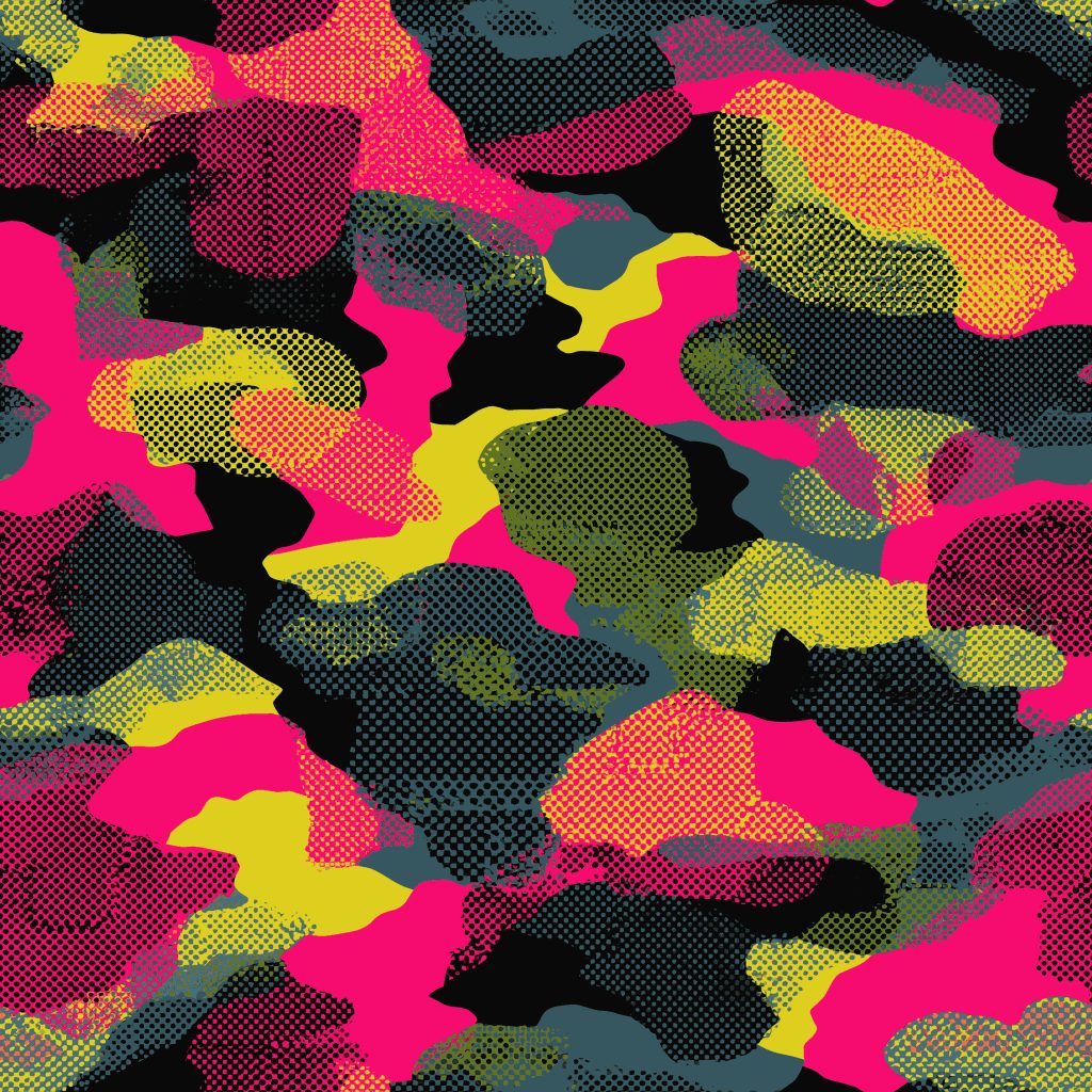 Neon Newspaper Print Halftone Camouflage Fabric