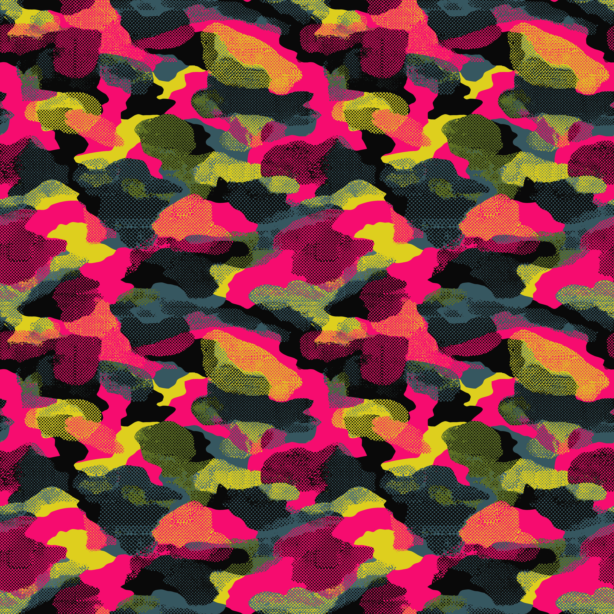 Neon Newspaper Print Halftone Camouflage Fabric - Image 2